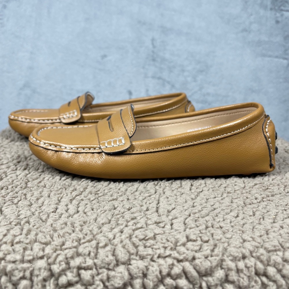 Artisure Penny Loafers Womens 8.5 Tan Leather Driving Mocs‎ Contrast Stitching